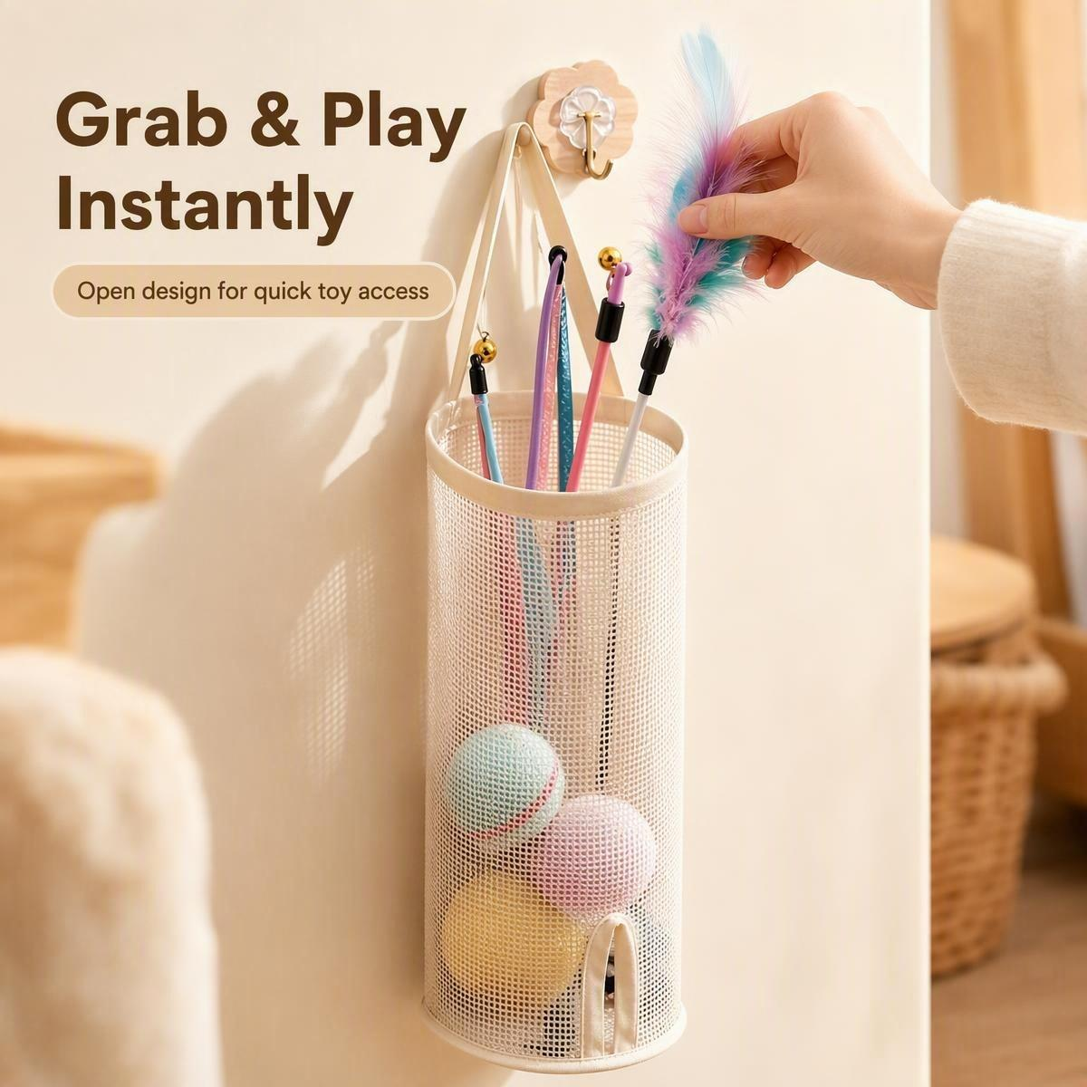 Hanging Pet Toy Organizer for Cat & Dog Toys